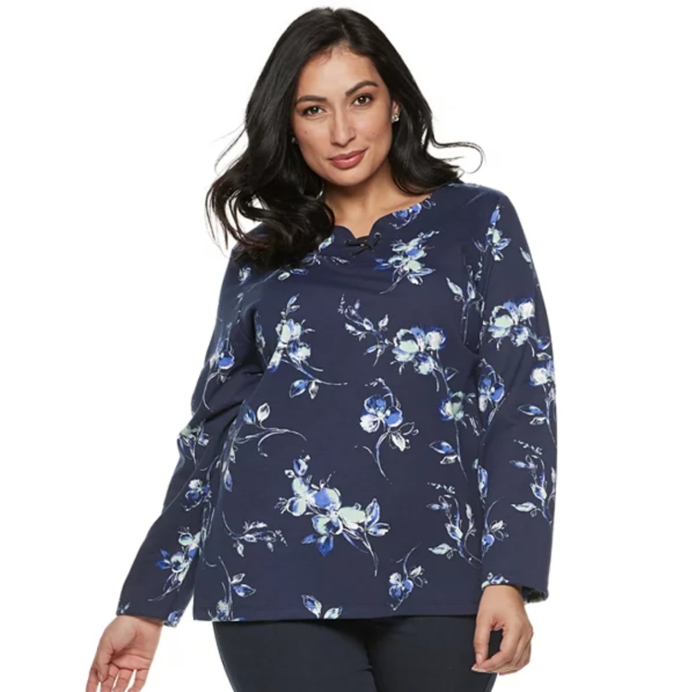 Croft & Barrow Lace-up, long sleeve floral sweatshirt Size M